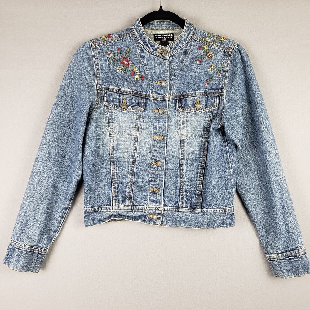 Polo Ralph Lauren Size M Needlepoint Embroidered Denim Trucker‎ Jacket Scandi
